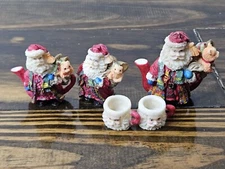 Miniature Resin Scottish Santa Tea-set 1995 Vintage C & F Enterprises