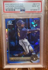 2022 1st Bowman Chrome Sapphire Jackson Chourio #BCP79 Rookie Brewers PSA 10