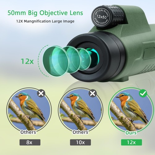 12x50 Monocular with BAK-4 Prism & FMC Lens - Perfect for Bird Watching & Hiking - Picture 4 of 9