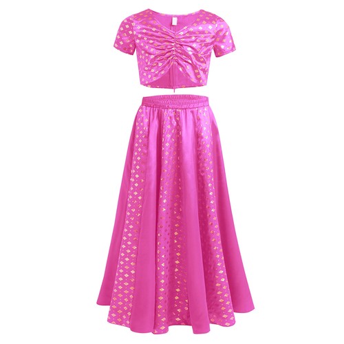Kids Girls Top And Skirts Role Play T-shirt With Skirt Formal Outfits Satin - Picture 36 of 44