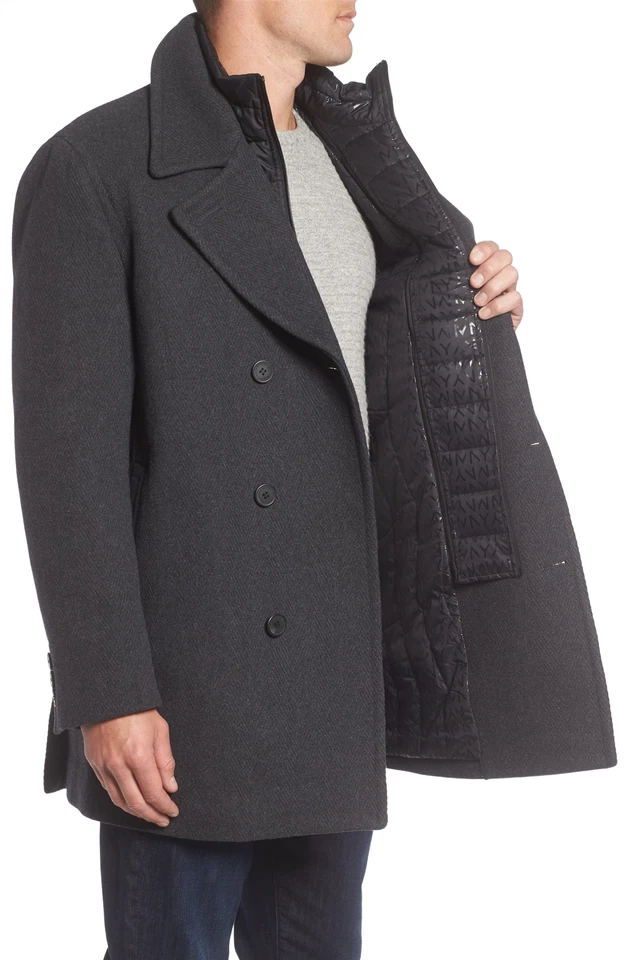 Marc New York 252668 Mens Herringbone Wool Blend Pea Coat Charcoal Size 2X-Large - Image 3 of 4
