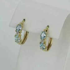 Aquamarine Diamond Women Earring 14k Yellow Gold Plated 3Ct Oval Cut Lab-Created