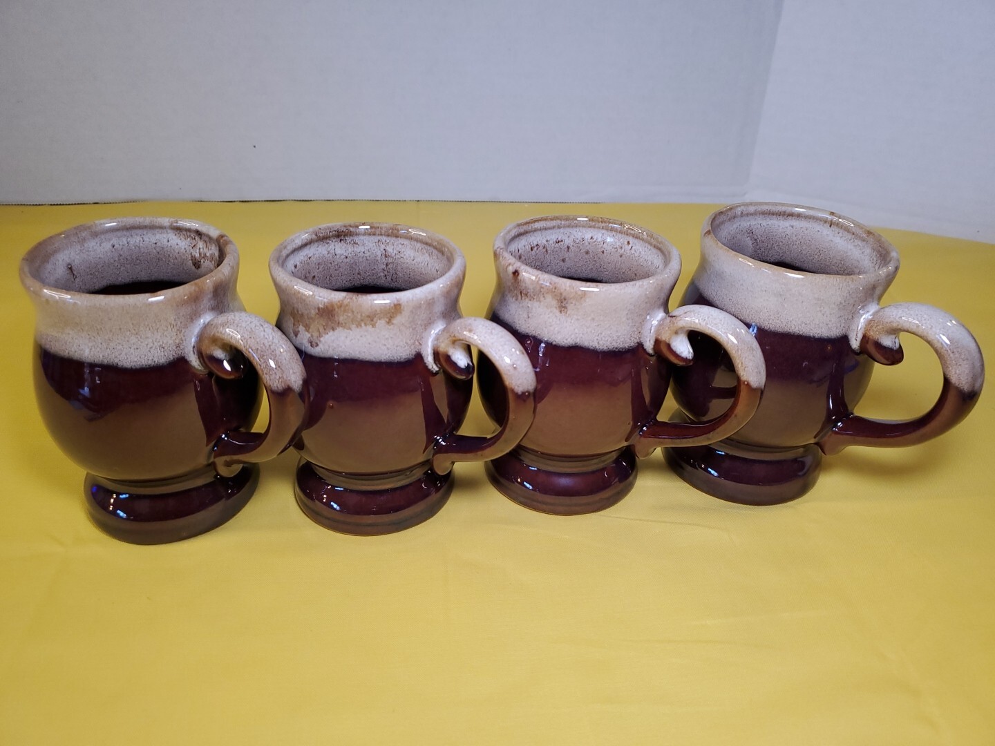 Set Of 4 Vintage Brown Drip Glaze Coffee Mugs Made In TAIWAN