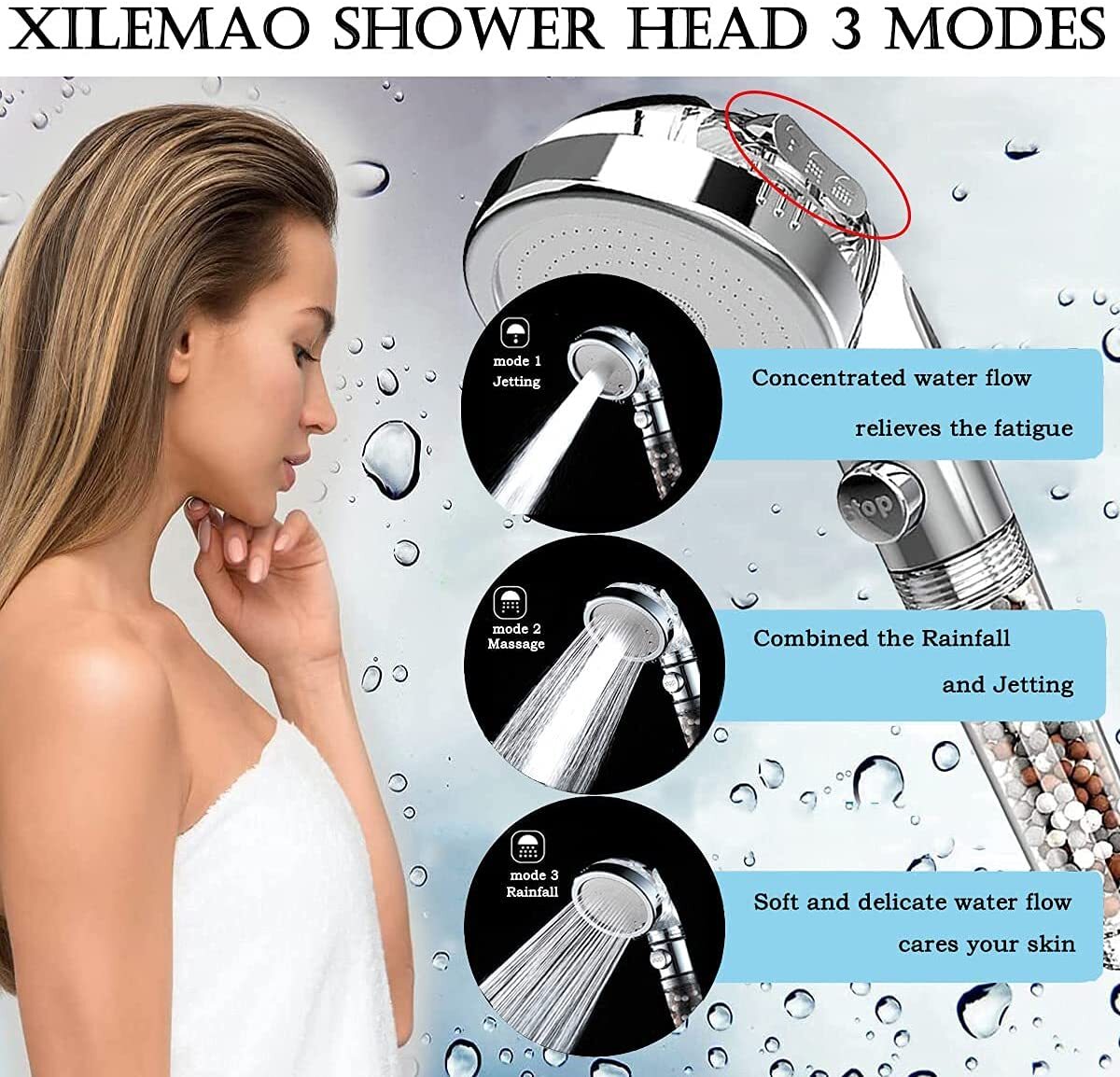 Shower Head Hand Held SPA Mineral Balls Water Filter Refill Stones