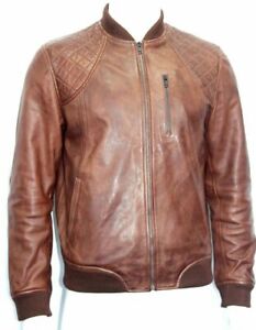 Men Brown Sheepskin Vintage Motorcycle Biker Distressed Leather Slim fit Jacket