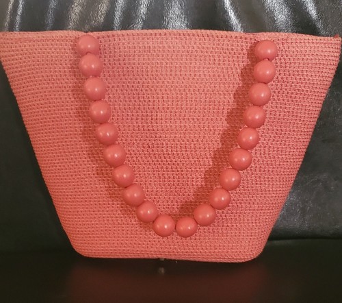 Talbot Pink Woven Straw Purse Handbag Beaded Handle 8"x11" Fashion Statement - Picture 2 of 3