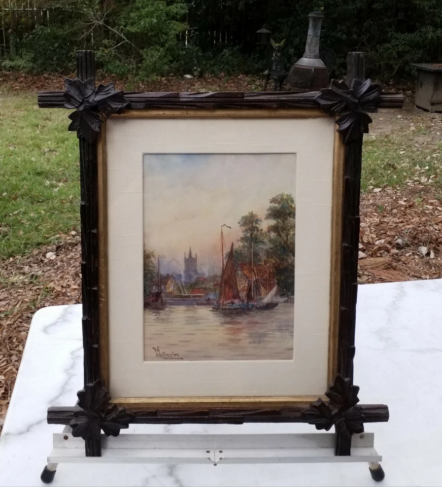 PINTURA ACUARELA ORIGINAL FIRMADA WILLIAM GEORGE WHITTINGTON ESCENA MARÍTIMA Foto 4 de 4