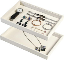 2Pcs/Set Stackable Jewerlry Organizer Tray Beige Velvet Blank Tray Holder for Be