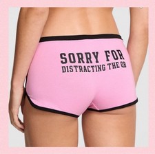 PINK VICTORIAS SECRET Cotton Dorm Boyshorts Pink Black QB Graphic LARGE