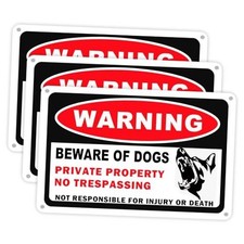 3 Pack Beware of Dog Signs for Fence - 10x7 Inch, Rust Free Aluminum,