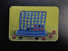 Original ACEO Connect 4 Family Game Séries 1of3 By KatBergman 2.5x3.5  Acrylic
