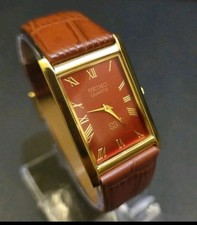 Vintage Seiko Slim Tank Mens Wristwatch Red Dial Japanese 90s Watch