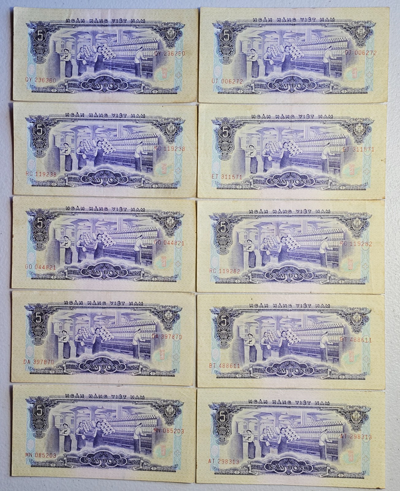 South Vietnam 5 Dong 1966 (1975), Lot of 10