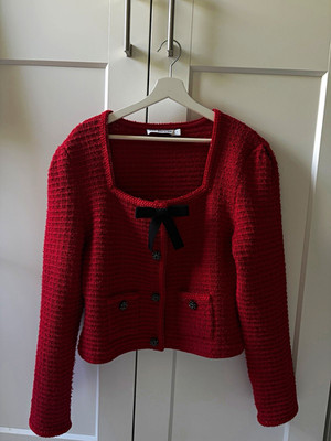 self-portrait Strickpullover Rot/Schwarz Schleife Knöpfe Gr. L