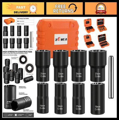 9PCS Lug Nut Extractor Set - 1/2'' Drive Impact Socket Tool for Damaged Bolts, Ea