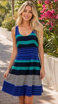 Ann Taylor LOFT Dress Womens Size 6 Striped Blue Green Sleeveless Lined  Party | eBay