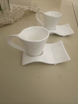 ARTISANO DESIGNS WHITE NEW WAVE ESPRESSO CUP & SAUCER, SET OF 2