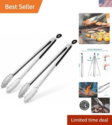 17-Inch Stainless Steel Grill Tongs with Non-Slip Grip - Dishwasher Safe (2PCS)
