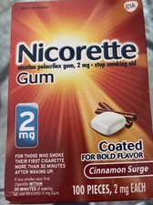 Nicorette Nicotine Gum Cinnamon Surge Flavor 2mg 100ct Stop Smoking Aid Exp3/25