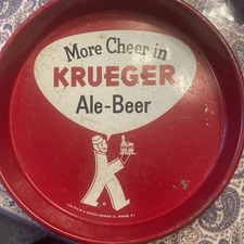Vintage Krueger More Cheer in Ale-Beer Round Red Metal Tray 13" Newark NJ Retro