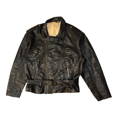 Vintage Globetrotter Lederjacke Herren M schwarz 80er Moto Biker Motorrad Pilot