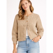 Vintage Y2K American Eagle Cable Knit Cardigan Cream Chunky Button Front