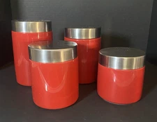 Oggi Red Ceramic Canister Set Stainless Screw Top