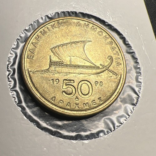 1998 Greece 50 Drachmai Boat Coin Z4982 - Picture 1 of 2