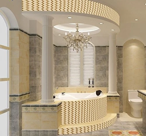 Hoja de mosaico de vidrio dorado beige pintado a mano azulejo de pared brillante con detalles de lámina... Foto 4 de 4