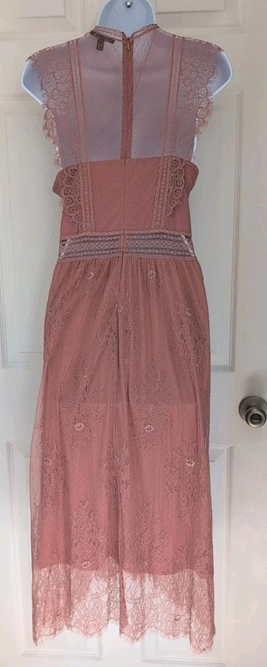 Maxi Vestido Express Rosa Polvoriento Encaje Talla Mediana Boho Chic Romántico Cottagecore Foto 2 de 4
