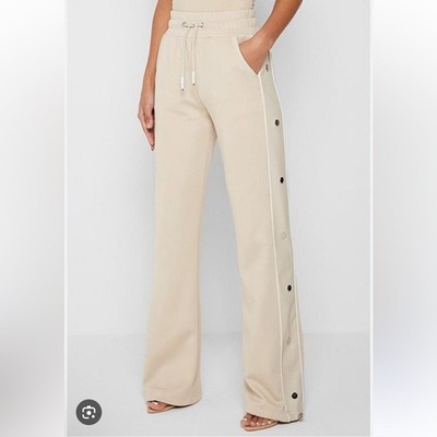 Maniere De Voir Beige Side-Button Joggers wide leg track pants Size 10