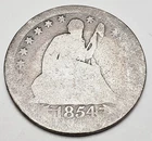 1854 P SEATED LIBERTY QUARTER  *F - FAIR*   90% SILVER  **FREE SHIPPING**