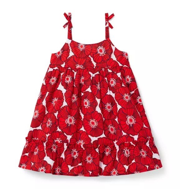 Janie And Jack Red Poppy  Floral Shift Dress Size 6