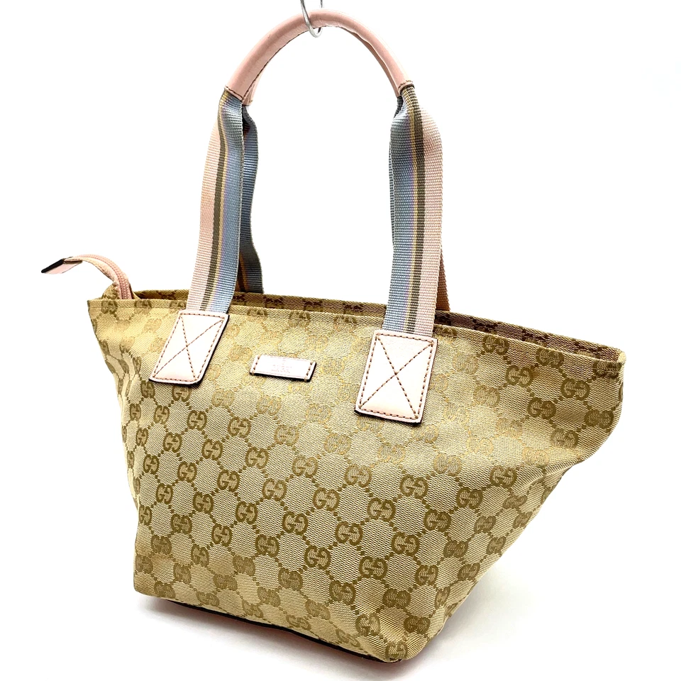 Auth Gucci GG Canvas Pink Leather Trim 131228 Tote Handbag W/Dust Bag NS111230 - Image 2 of 4