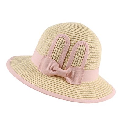 Baby Girl Straw Hat Toddler Summer Beach Hats with Bowknot Sun 1-2T Pink  Rabbit