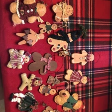 Lot 15 Wood / Fabric Ornaments Gingerbread Men Folk Primitive Rustic Country