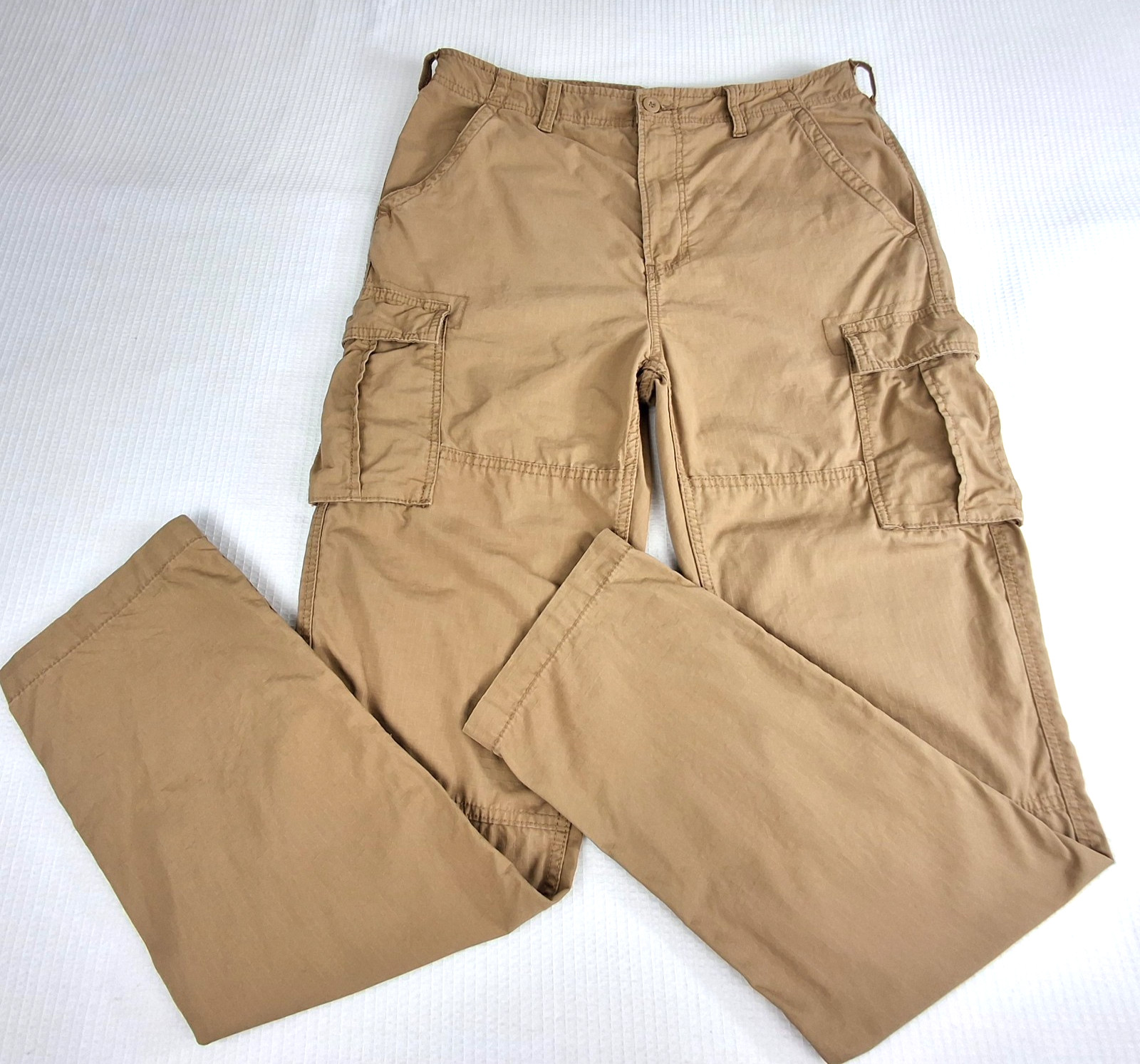 Mutual Weave Men's Cargo Pants Size 34 Ins 33 Relaxed Taper Ripstop Snap Beige