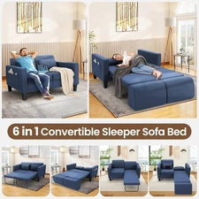 58" Loveseat Sleeper Sofas with Pull Out Couch Bed, Removable Backrest Home Gift