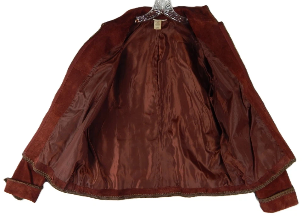 Chaqueta de cuero de gamuza Coldwater Creek L MARRÓN Western Shacket cremallera completa forro completo Foto 2 de 4
