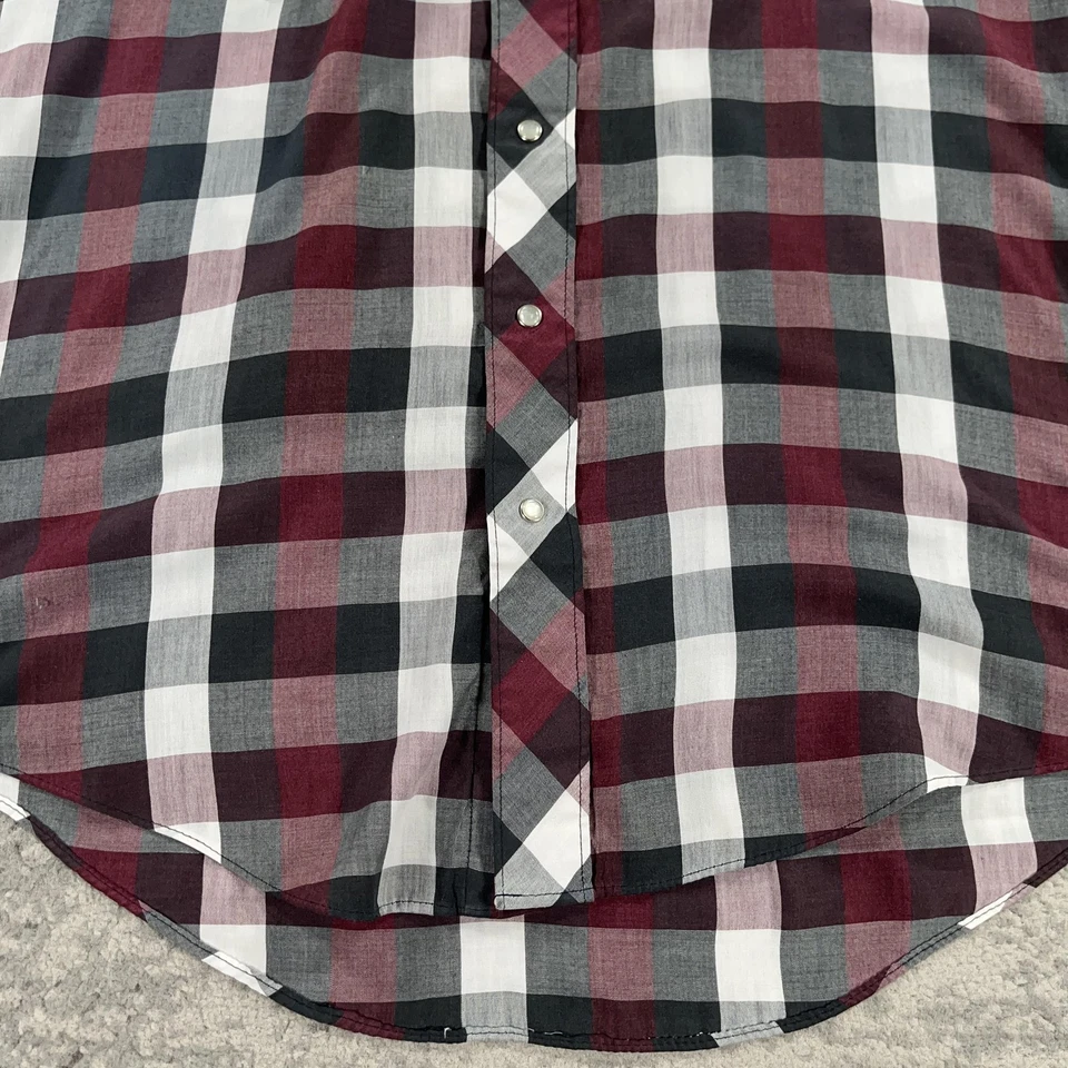 Camisa ATP Western Wear Para Hombre Mediana Negra Roja Blanca A Cuadros Manga Corta Perla A Presión Foto 3 de 4
