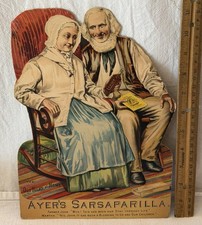 ANTIQUE AYER'S SARSAPARILLA MEDICINE REMEDY CURE DRUG EASEL-BACK SIGN POSTER