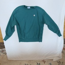 Champion Green Knit Pullover Sweatshirt Reverse Weave Crew Neck Logo Men's L