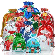 38PCS Christmas Gift Bags Assorted Sizes, Christmas Drawstring Gift Bags with...