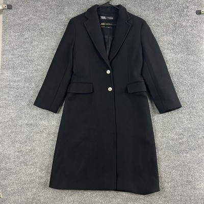Zara Coat Small Collection Manteco Wool Fitted Jacket Black Breasted Classic
