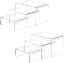 6 Pack Clear Acrylic Display Risers 3 Large Sizes for Shelf Dessert Cupcake