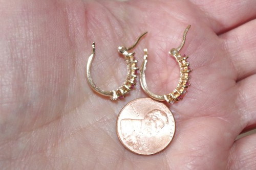 Genuine Ruby & Diamond Hoop Earrings 14k over Sterling - Picture 13 of 13