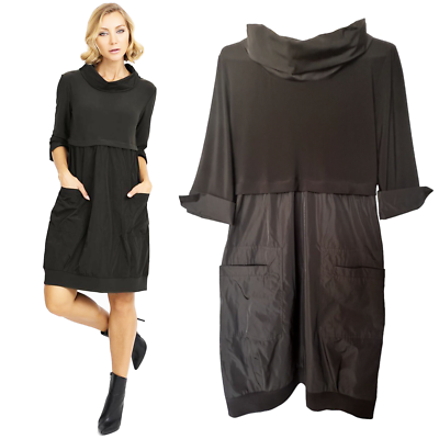 JOSEPH RIBKOFF Black Memory Taffeta and Silky Knit Tiered