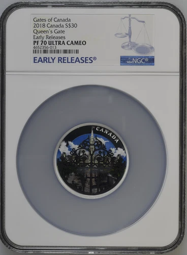 QUEEN'S GATE 2018 CANADA $30 SILVER COIN NGC PF 70 UC EARLY RELEASE