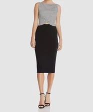 $178 Bailey 44 Women's Black Rabbit Hole Stripe & Solid Twist Keyhole Dress Sz S