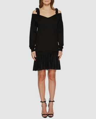 $798 Boutique Moschino Women's Black Off-Shoulder Long Sleeve Knit Dress Size 8